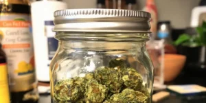 cannabis buds soaking in alcohol jar tincture infusion process