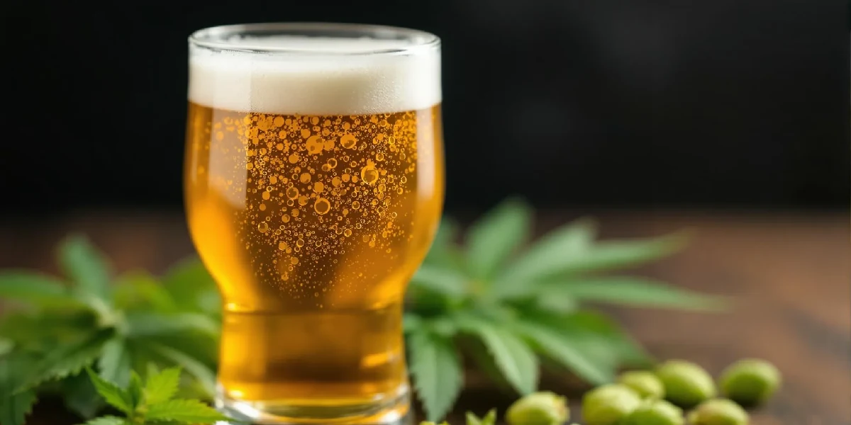 glass of cannabis beer with foam and bubbles
