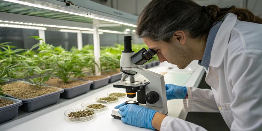 Cultivation setup featuring best high CBD strains seed packet and healthy plants.