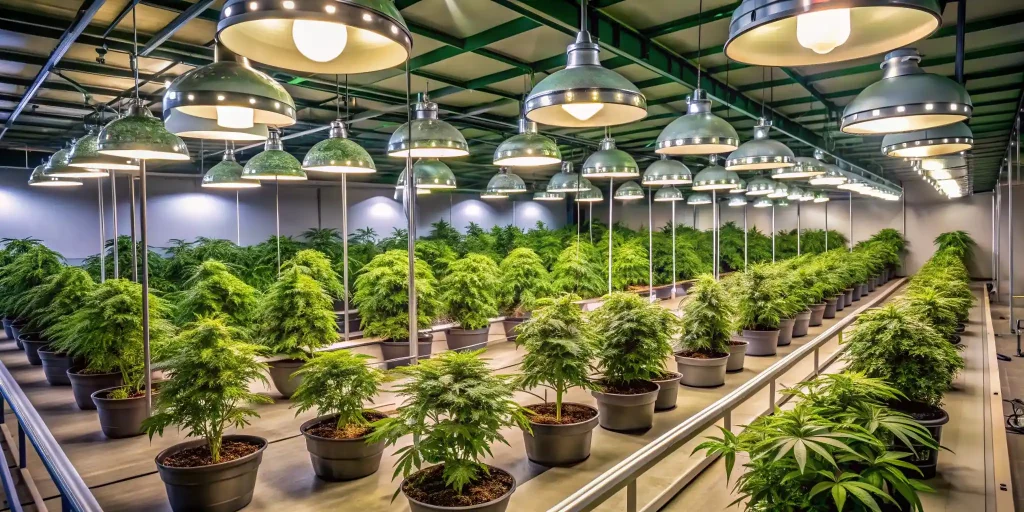 An energy-efficient lighting setup providing the best light for clones in a professional indoor cannabis cultivation space.