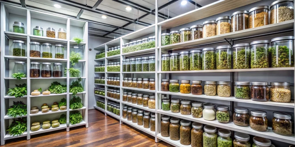 An organized seed bank interior with a display of cannabis seeds, inviting buyers to confidently Buy Cannabis Seeds Canada in a regulated and professional environment.