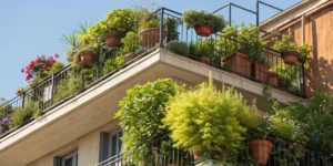 Urban balcony showcasing cannabis seeds los angeles in a thriving setting.