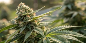 Close-up of Cream Cookies Auto strain buds showing dense resin and sparkling trichomes in natural light.