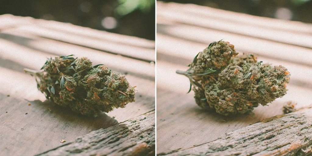 Comparison of fresh, ripe, and over ripe cannabis buds showing differences in texture and color.