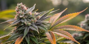 Close-up of high THC cannabis seeds showing detailed resinous buds.