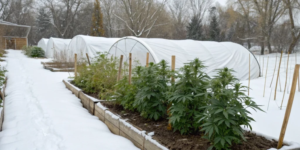 Winter greenhouse designed for Auto Seed Winter featuring auto seed plants protected by frost-covered glass and a secure environment.