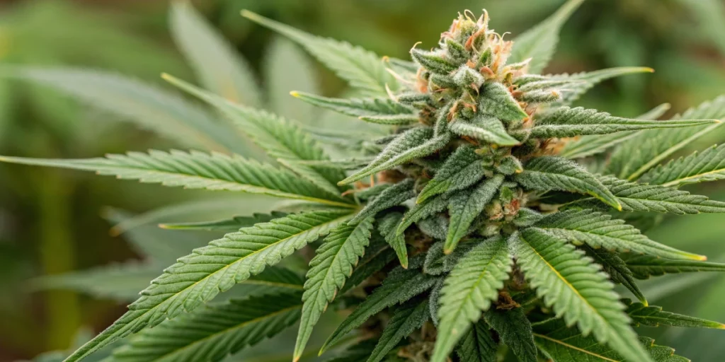 Close-up of a dense cannabis bud from one of the easiest strains to grow, illustrating its robust quality.