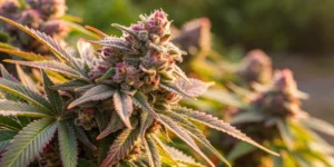Close-up view of Fastberry Auto strain buds with detailed resin and vibrant hues.
