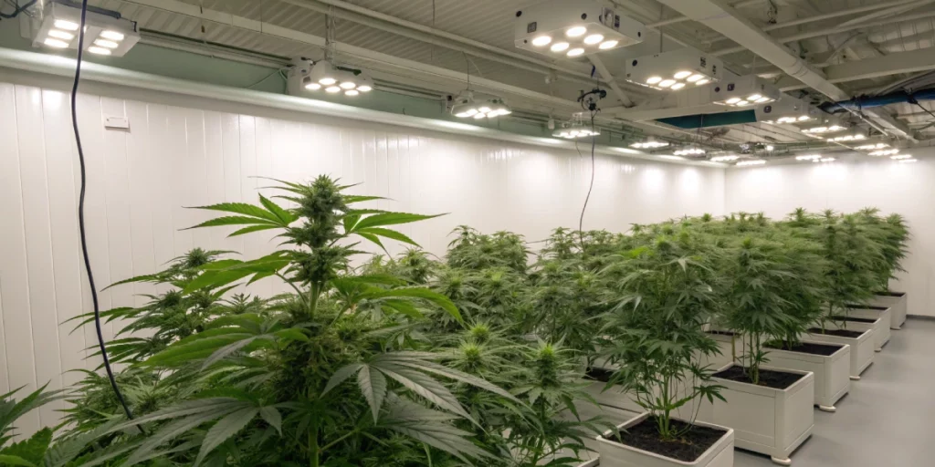 Indoor cultivation of Fastberry Auto strain in a professional grow room with LED lighting and controlled environment.