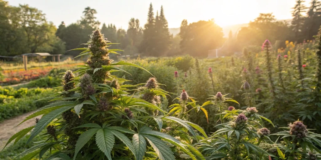 Outdoor grow of Fastberry Auto strain plants in natural sunlight with robust, resinous buds.