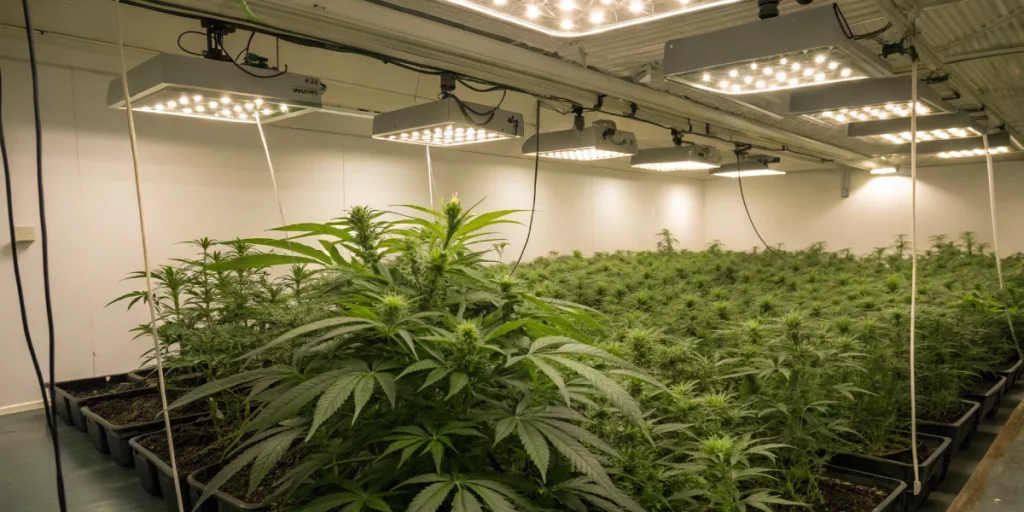 Indoor grow room optimized for enhancing Gas Terpene levels in cannabis plants.