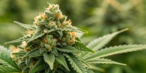 Close-up of dense, resinous Green Gelato Auto buds with vibrant citrus hues and visible trichomes.