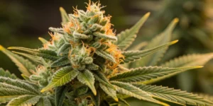 Close-up view of Hyperion F1 Auto strain buds displaying bright citrus hues and sparkling trichomes.