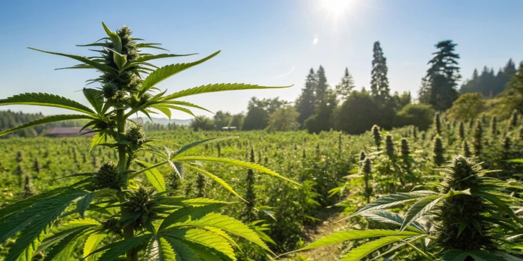 Outdoor cultivation of Mexican Airlines Auto Strain plants thriving under natural sunlight with vibrant, healthy buds.