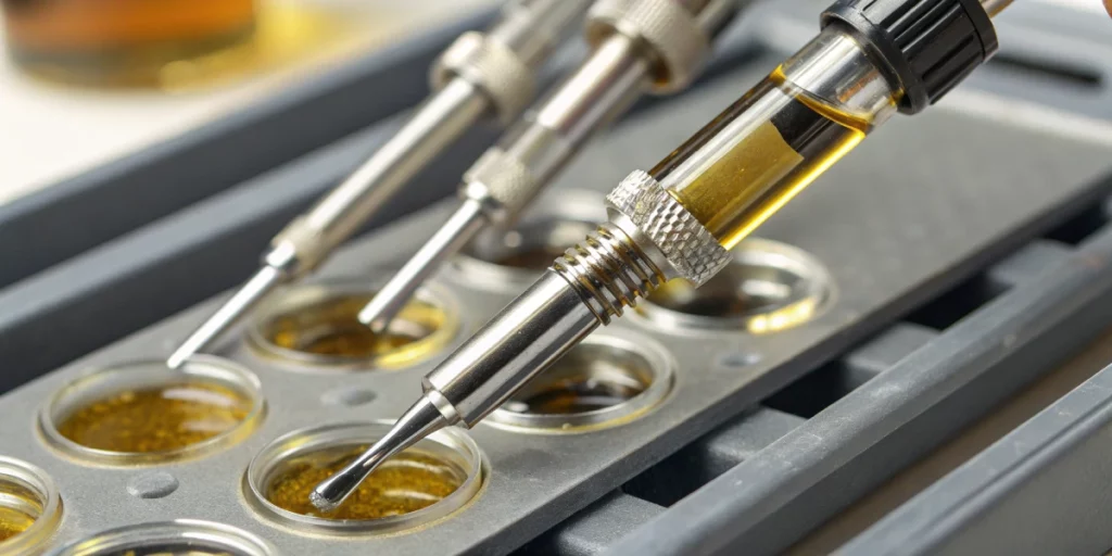 Close-up view of essential tools used in hydrocarbon extraction ensuring precision and safety.