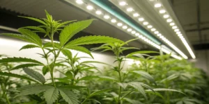 northern lights cannabis seeds seedlings under LED lighting