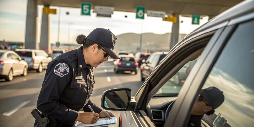 police officer conducting roadside check of vehicle under cannabis driving regulations.