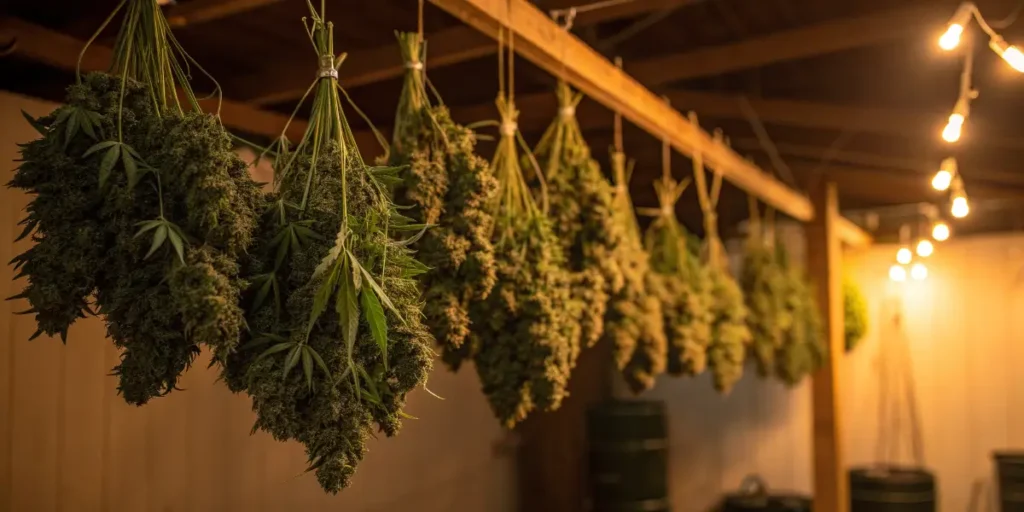Bubble Gum Auto cannabis buds drying after harvest.