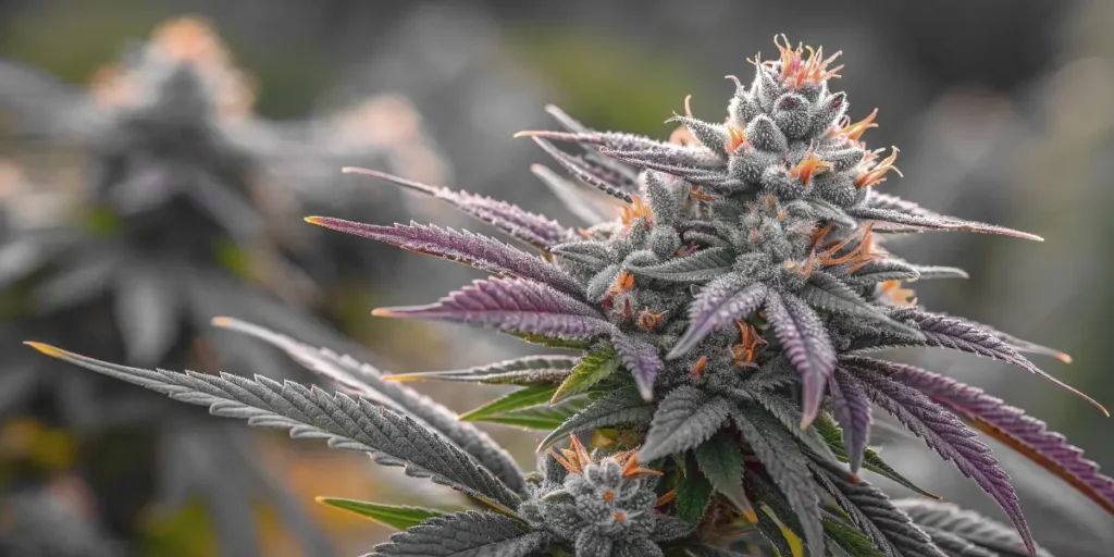 Close-up of Colombian Jack cannabis flower showing trichomes and colorful leaves.