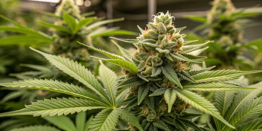 Think Different Auto indoor grow with tall plants under LED panels showing vigorous growth and structured canopy.