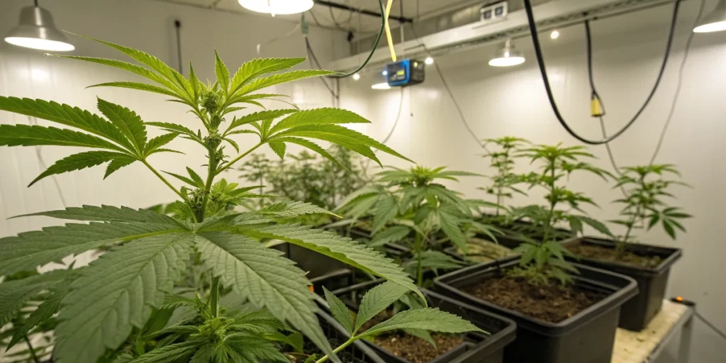 Auto flowering cannabis plants growing indoors in pots