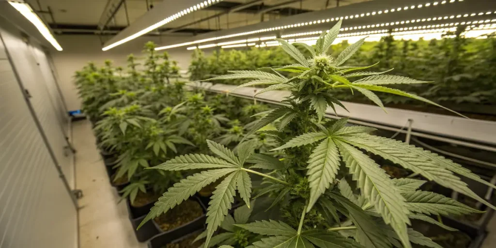 Advanced chlorosis in cannabis leaves with widespread yellowing