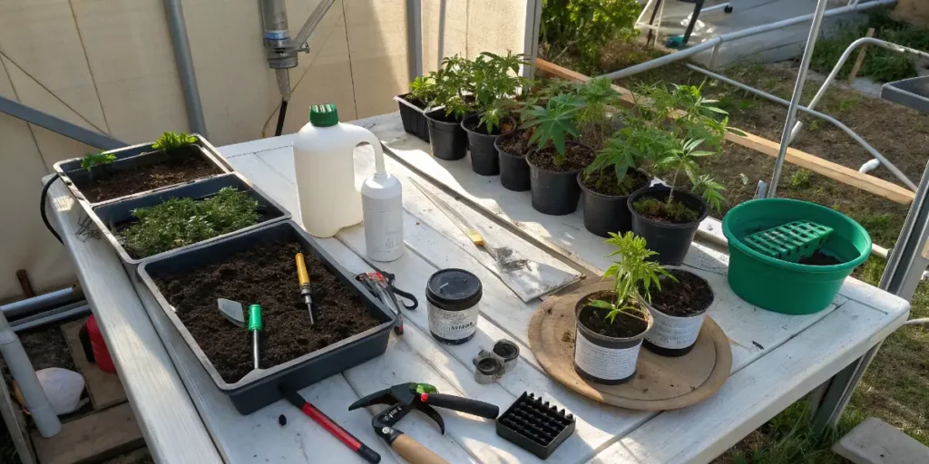 Tools and nutrients used to treat chlorosis in cannabis plants
