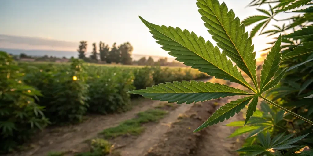 Healthy cannabis leaf compared to chlorosis symptoms in outdoor cultivation