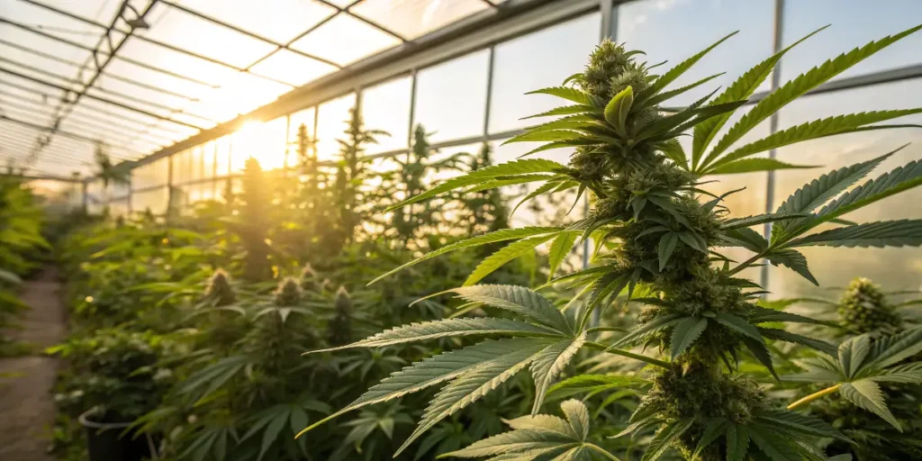 Vigorous cannabis plant demonstrating strong growth and resilience in controlled environment.