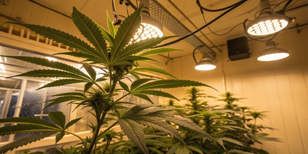 Mature cannabis flowers developing under optimized indoor growing conditions.