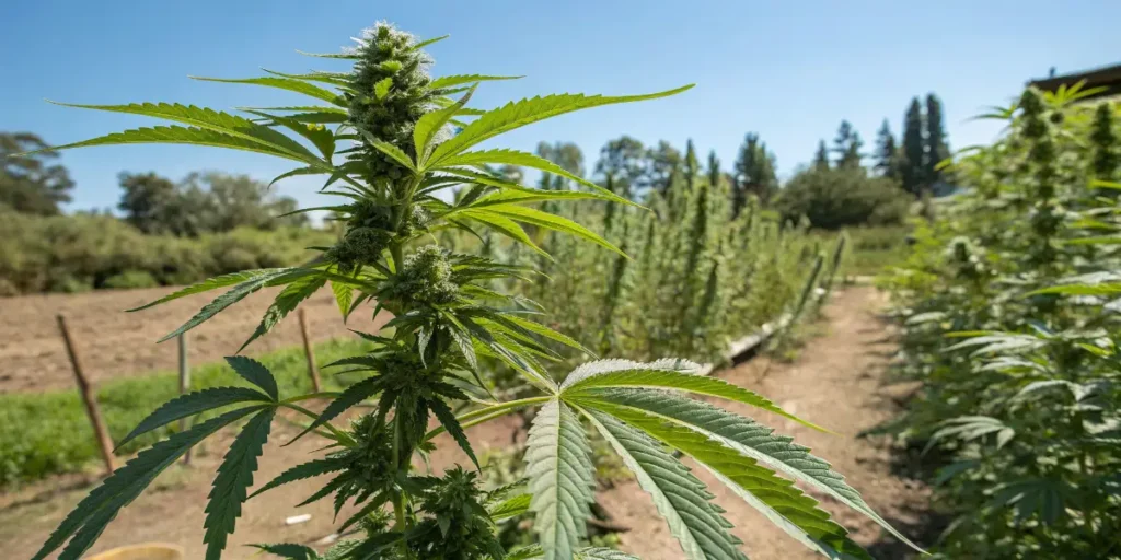 Mint cannabis plant growing outdoors linked to natural nausea relief benefits
