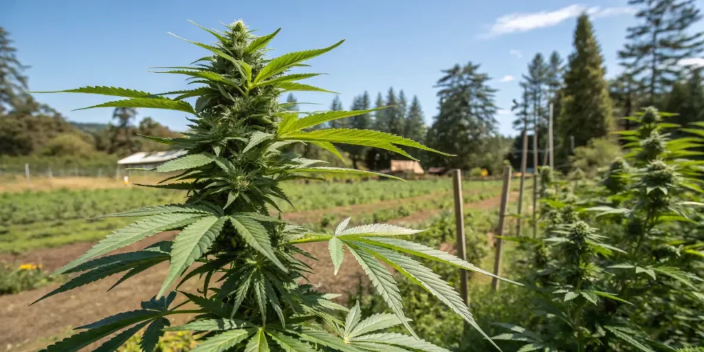 Healthy mint cannabis plant growing outdoors under natural sunlight conditions
