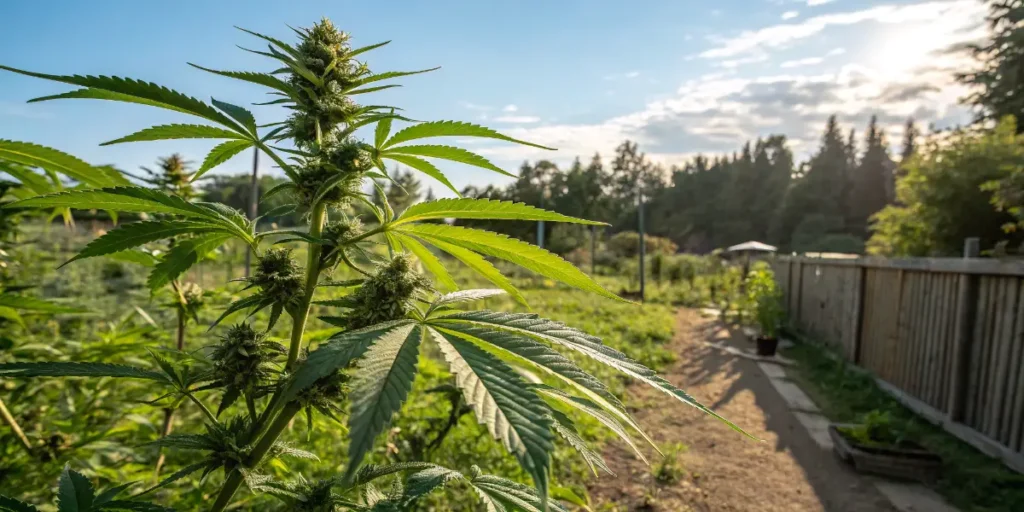 Mint cannabis strains for daytime growing outdoors under sunlight with developing buds