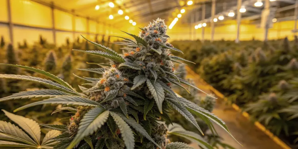 Pineapple Express Auto cannabis plant with dense resinous buds