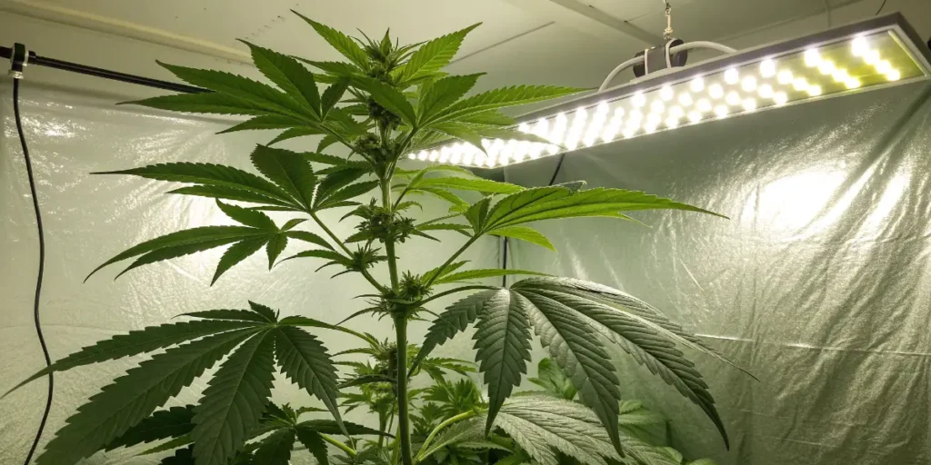 Pineapple Express Auto cannabis plant growing under LED lights