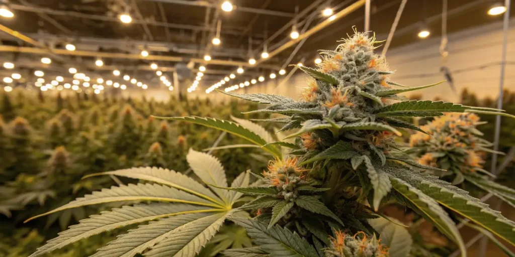 Platinum Cookies cannabis bud growing under indoor lights
