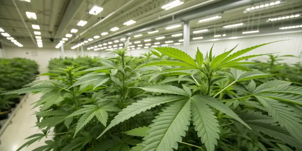 Pumpkin Spice cannabis plants growing indoors under grow lights