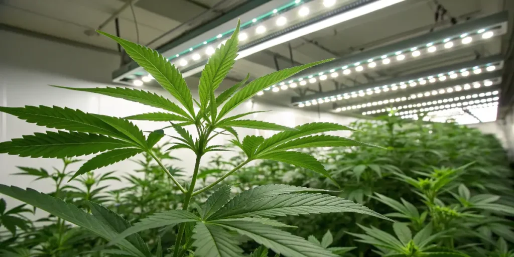 pure power plant auto cannabis plant vegetative stage under LED lights