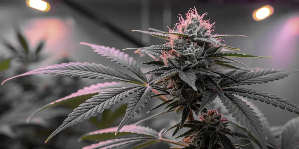 purple bud auto cannabis plant with dense flowering buds