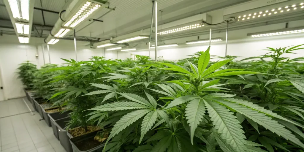 purple haze cannabis plants growing indoors during vegetative stage