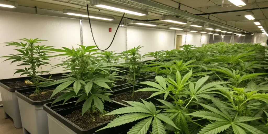 purple haze cannabis plants cultivated indoors in large grow room