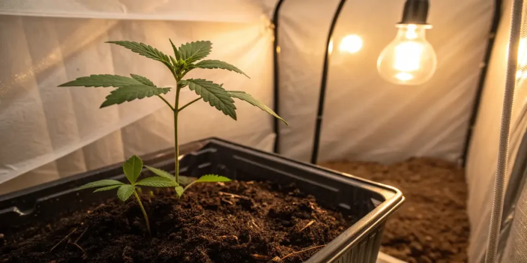 rows of cannabis plants growing inside a large greenhouse