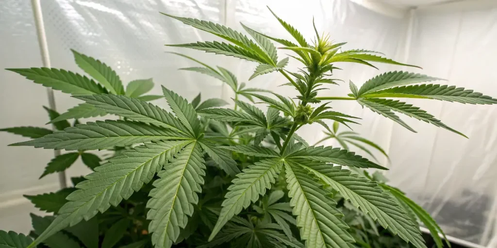close up of rs11 cannabis bud with visible trichomes and pistils
