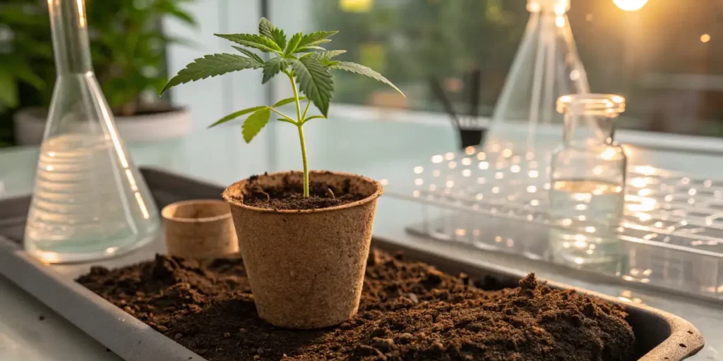 small runtz auto cannabis plant seedling growing indoors in soil