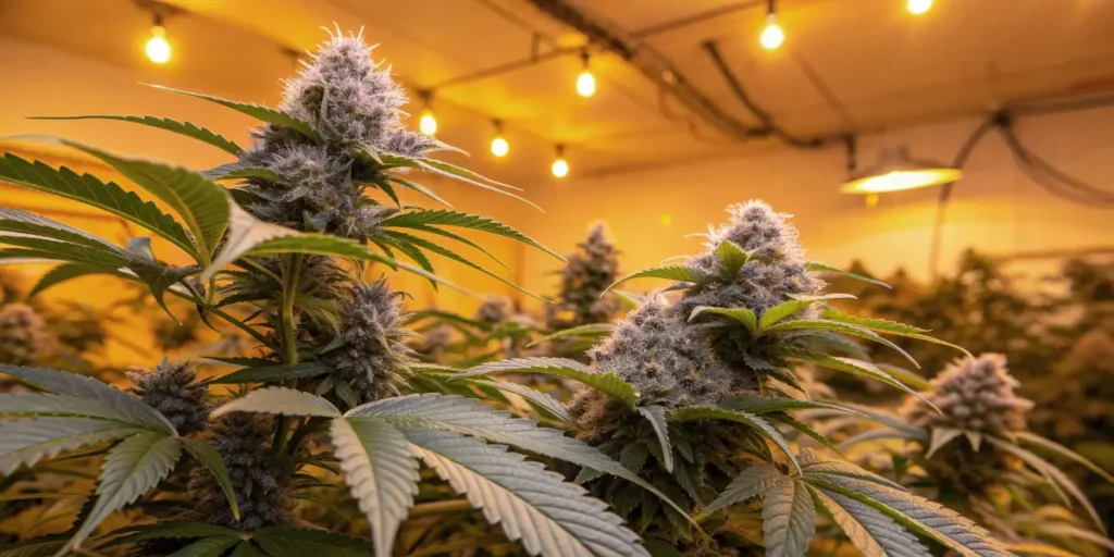 runtz cannabis plants growing indoors under LED grow lights