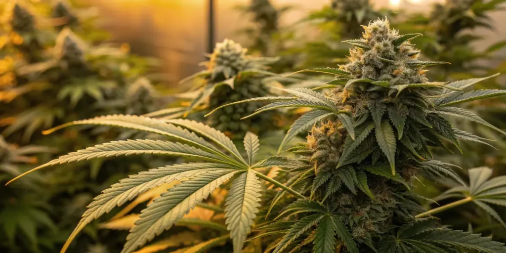 russian doll cannabis plant with dense buds growing in indoor cultivation