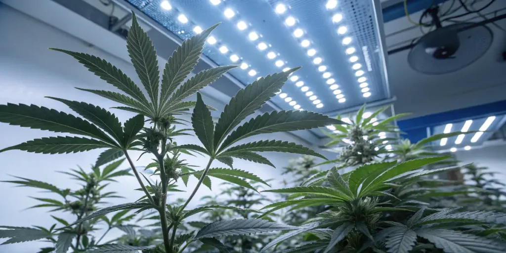 Silver Widow cannabis plant flowering indoors