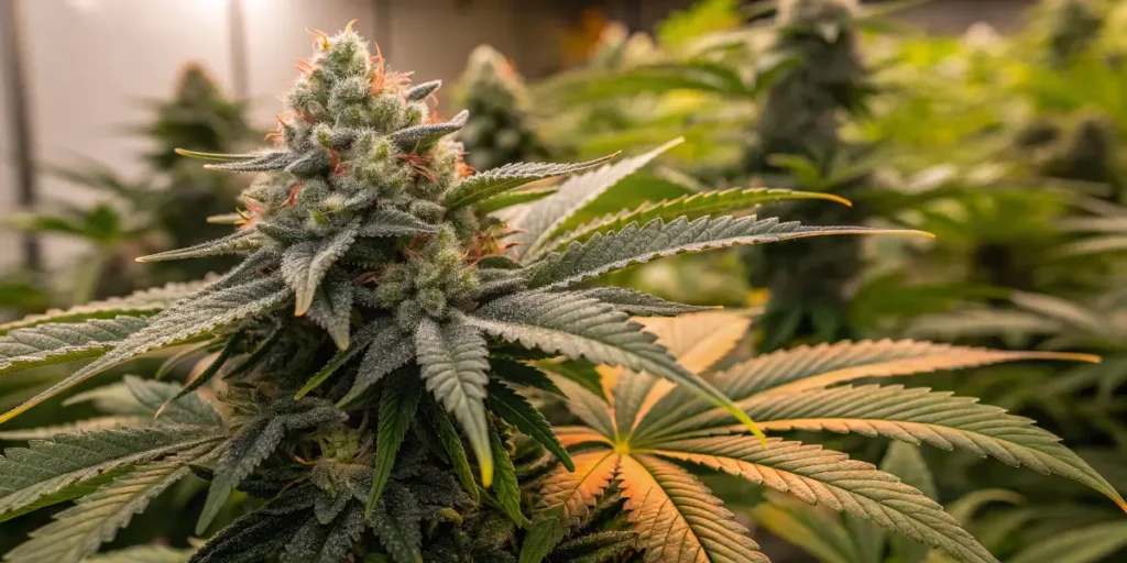 Silver Widow cannabis plant vegetative stage under LED lights