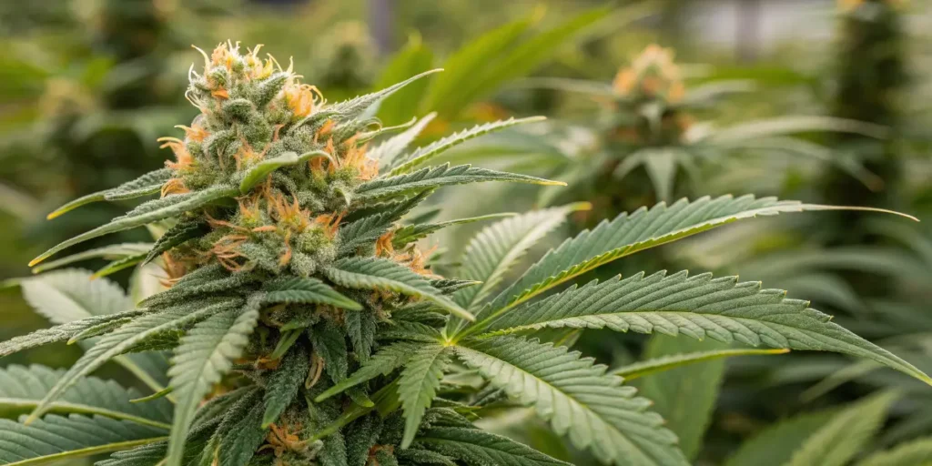 Skywalker OG Auto cannabis plant with dense resinous buds and orange pistils in flowering stage