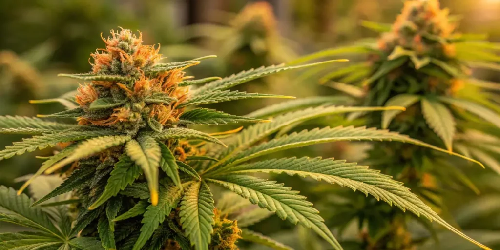 Skywalker OG Auto strain growing indoors with thick buds under warm grow lights